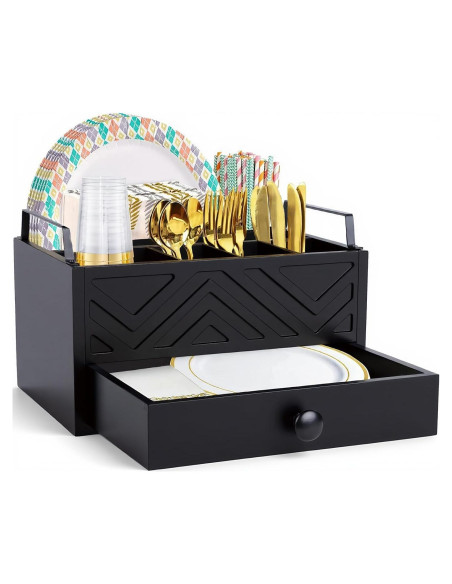 Dispensador de Platos de Papel Aikosell Negro con Cajón