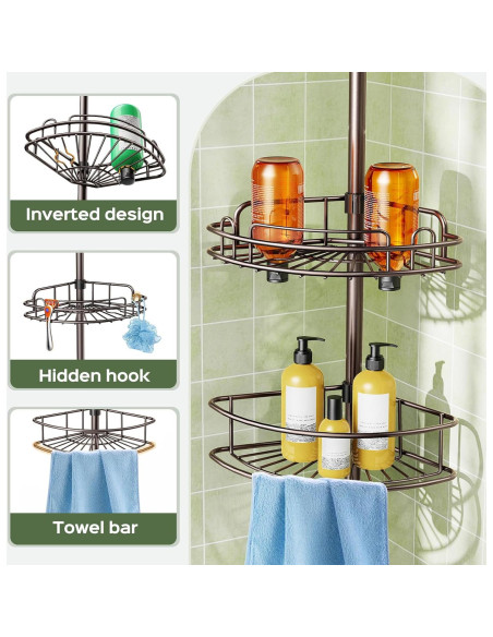 Caddy de Ducha de Esquina HAMITOR Ajustable 4 Niveles Bronce
