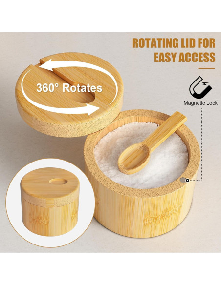 2 PCS Saleros de Bambú con Tapa Magnética - 243.8 g