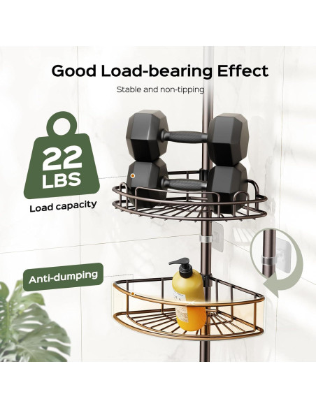 Caddy de Ducha de Esquina HAMITOR Ajustable 4 Niveles Bronce