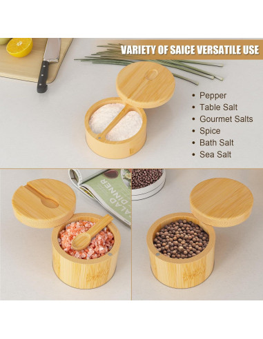 2 PCS Saleros de Bambú con Tapa Magnética - 243.8 g