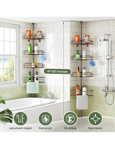 Caddy de Ducha de Esquina HAMITOR Ajustable 4 Niveles Bronce