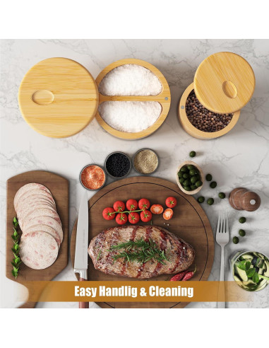 2 PCS Saleros de Bambú con Tapa Magnética - 243.8 g