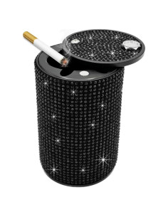 Cenicero de Auto Brillante Ohleats con Tapa Antihumos Negro
