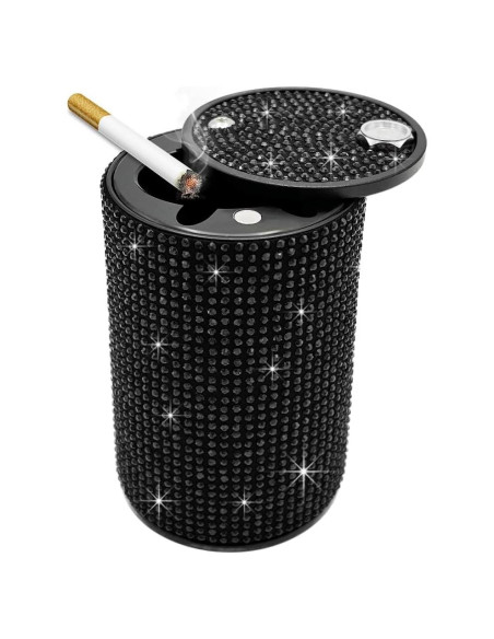 Cenicero de Auto Brillante Ohleats con Tapa Antihumos Negro