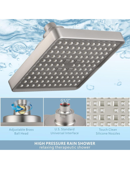 Cabezal de Ducha Cuadrado Nuodan 6" (15.24 cm) Alta Presión Filtro