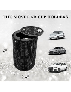 Cenicero de Auto Brillante Ohleats con Tapa Antihumos Negro 2