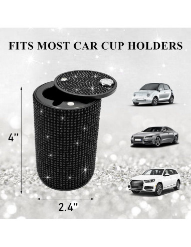 Cenicero de Auto Brillante Ohleats con Tapa Antihumos Negro