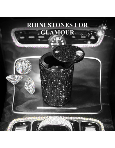 Cenicero de Auto Brillante Ohleats con Tapa Antihumos Negro