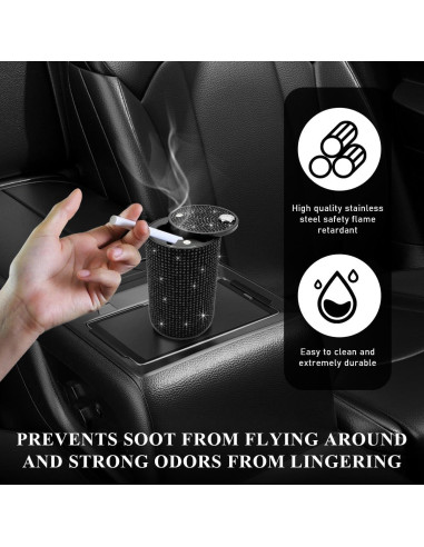 Cenicero de Auto Brillante Ohleats con Tapa Antihumos Negro