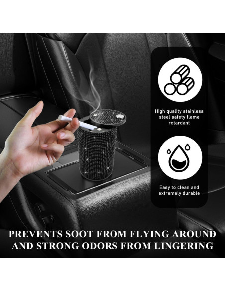 Cenicero de Auto Brillante Ohleats con Tapa Antihumos Negro