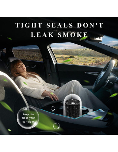 Cenicero de Auto Brillante Ohleats con Tapa Antihumos Negro