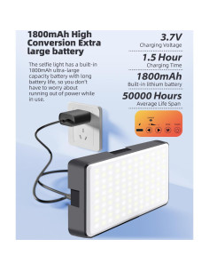 Luz LED Portátil FJHEPERPOO para Selfie 1800mAh 3 Modos 2