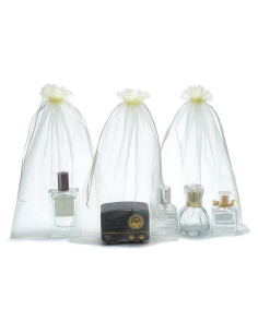 25 Bolsas de Organza Beige 20x30 cm con Cierre para Regalos