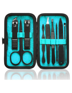 Juego de Manicura 9 en 1 HANTEKAS Acero Inoxidable Azul
