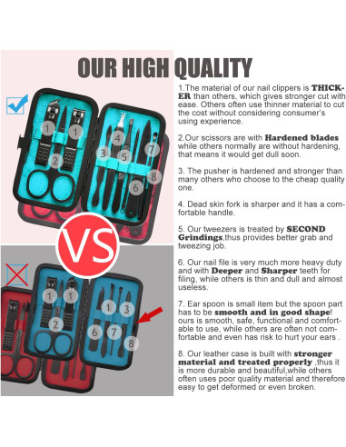 Juego de Manicura 9 en 1 HANTEKAS Acero Inoxidable Azul