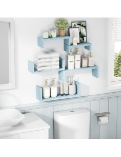 Estantes Flotantes SRIWATANA de Madera Azul - Juego de 5 2