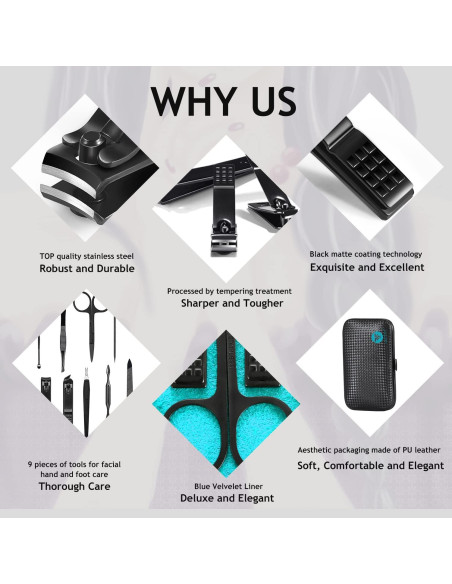 Juego de Manicura 9 en 1 HANTEKAS Acero Inoxidable Azul Juego de Manicura 9 en 1 HANTEKAS Acero Inoxidable Azul