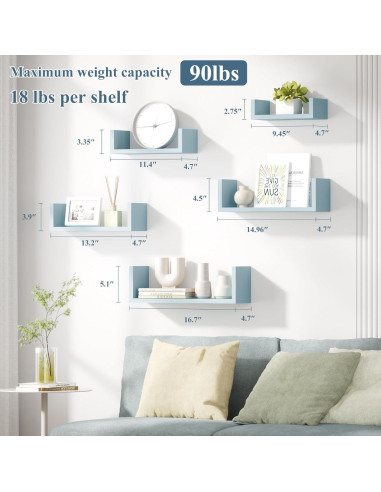 Estantes Flotantes SRIWATANA de Madera Azul - Juego de 5