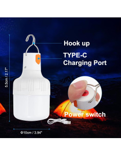 Lámpara de Camping LED PATIKIL 60W Recargable Blanca 2