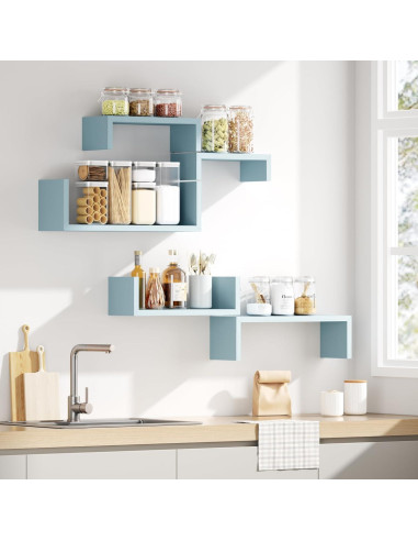 Estantes Flotantes SRIWATANA de Madera Azul - Juego de 5