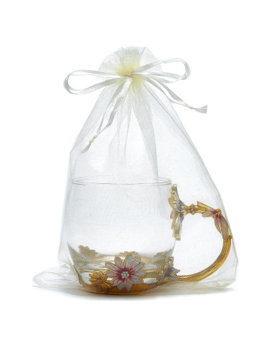 50 Bolsas de Organza Beige 15x23 cm con Cierre de Cuerda