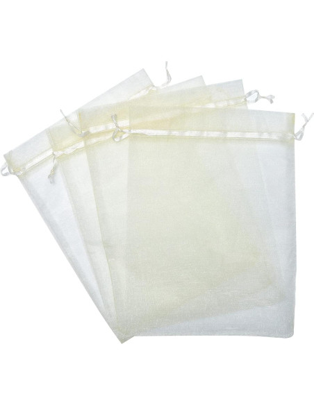 50 Bolsas de Organza Beige 15x23 cm con Cierre de Cuerda