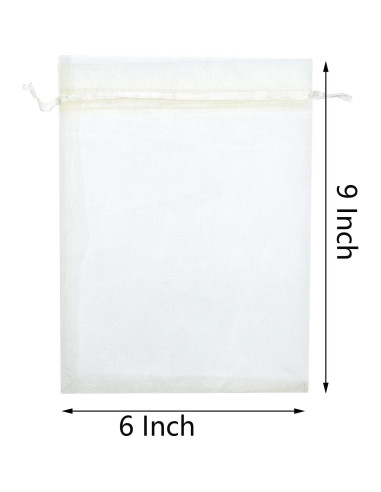 50 Bolsas de Organza Beige 15x23 cm con Cierre de Cuerda