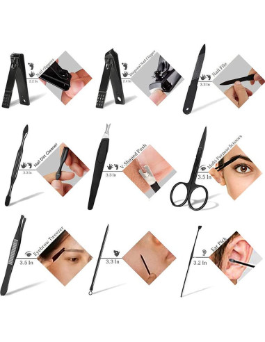 Juego de Manicura 9 en 1 HANTEKAS Acero Inoxidable Azul