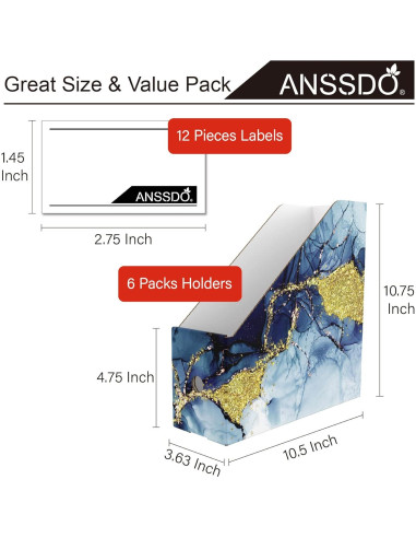 Soporte de Revistas de Cartón Azul Dorado - Paquete de 6