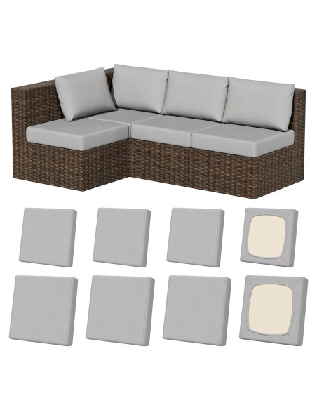 8 Fundas de Cojines de Patio Elásticas Vorshape Gris-Aire