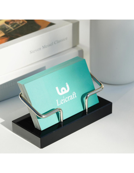 Soporte para Tarjetas de Visita Leicraft Acrílico y Metal Negro Plata