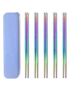 Juego de 5 Pares de Palillos de Acero Inoxidable M MUGIT 23 cm