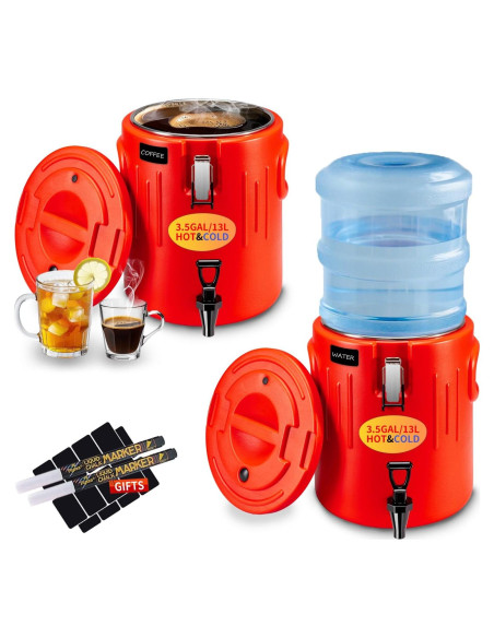 Dispensador de Bebidas Calientes JopaihoVie 13L Rojo - Paquete de 2