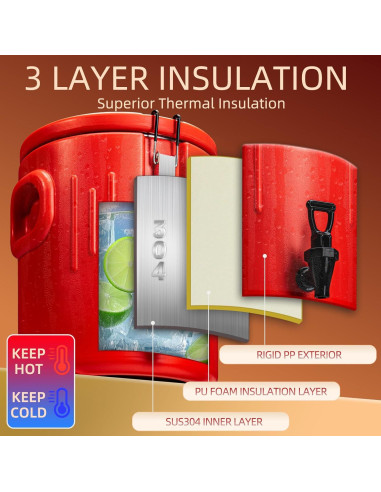 Dispensador de Bebidas Calientes JopaihoVie 13L Rojo - Paquete de 2