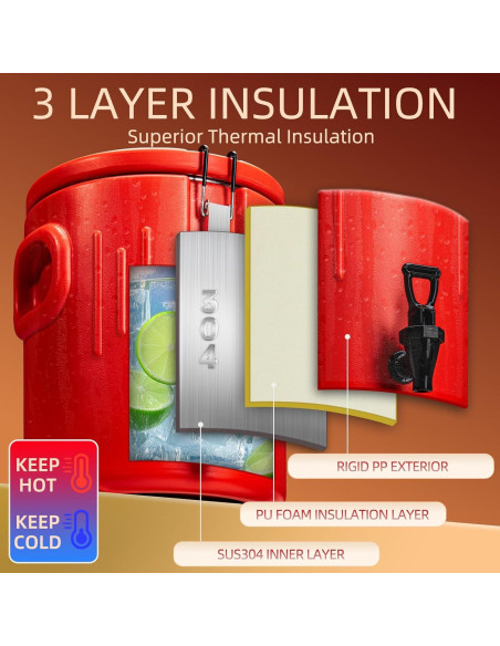 Dispensador de Bebidas Calientes JopaihoVie 13L Rojo - Paquete de 2