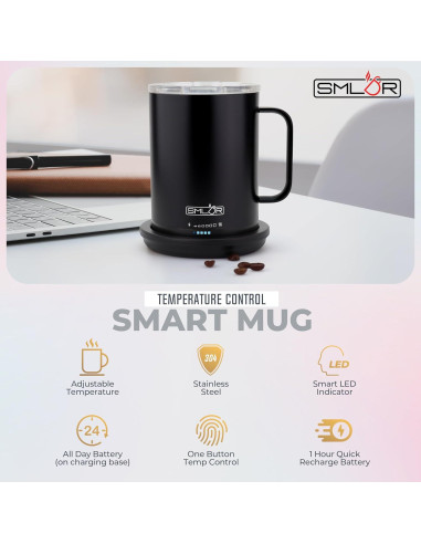 Taza Inteligente SMLDR Pro 414 ml Auto-Calentada Negra