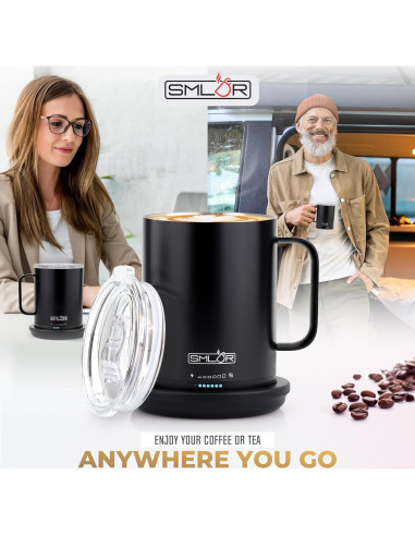 Taza Inteligente SMLDR Pro 414 ml Auto-Calentada Negra