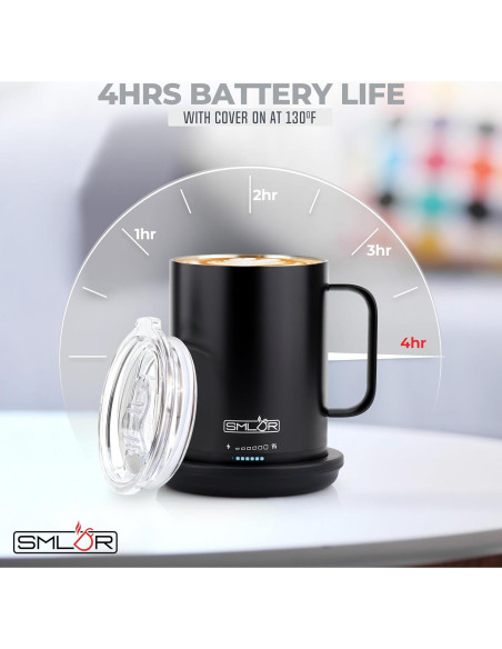 Taza Inteligente SMLDR Pro 414 ml Auto-Calentada Negra