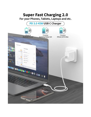 Cargador USB-C 45W Tiavalmax 2-Pack con Cable 10 pies