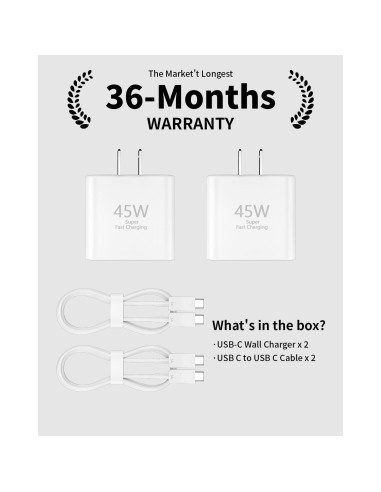 Cargador USB-C 45W Tiavalmax 2-Pack con Cable 10 pies