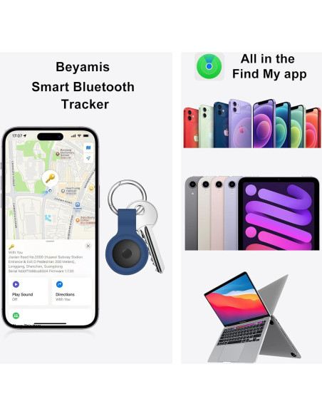 Localizador Bluetooth Beyamis Air Tag Negro con Fundas y Batería Localizador Bluetooth Beyamis Air Tag Negro con Fundas y Batería