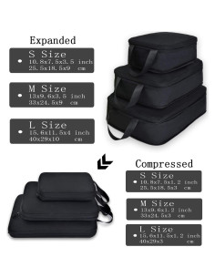 Cubos de Compresión YZAOLL 3 Set Negro para Viaje 39.6x29.2cm 2