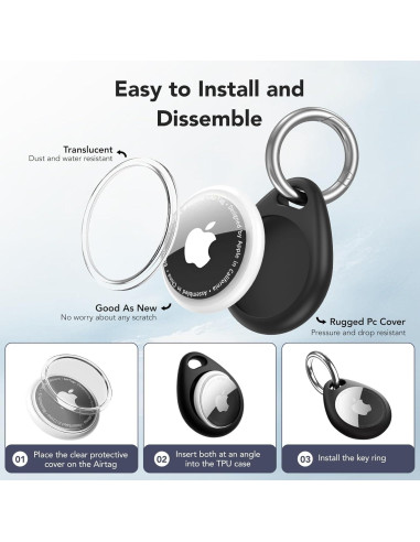 Paquete de 4 Fundas Ultra Finas para Apple AirTag - Impermeables IPX8