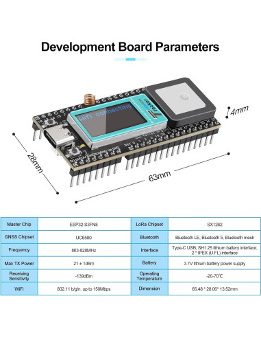 Rastreador Inalámbrico MakerFocus ESP32-S3 con GPS y LoRa