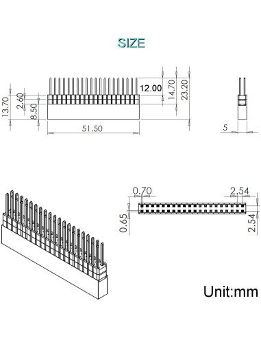 10 Conectores de Encabezado Femenino 2x20 40 Pines 2.54mm DKARDU