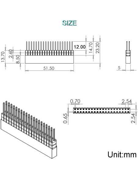 10 Conectores de Encabezado Femenino 2x20 40 Pines 2.54mm DKARDU