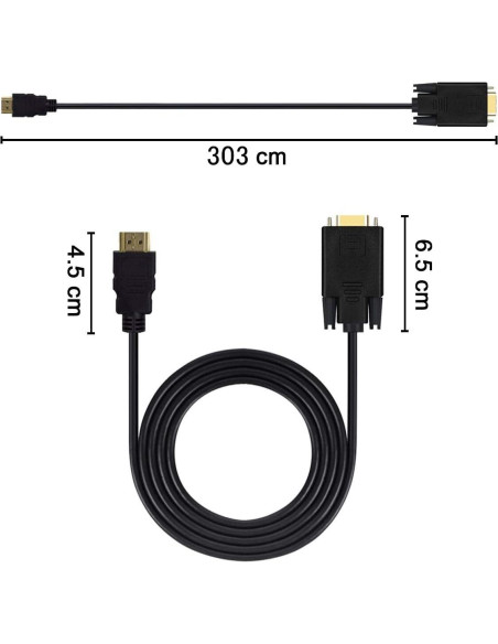 Cable HDMI a VGA Wonlyus 3 Metros Macho a Macho 1080P Cable HDMI a VGA Wonlyus 3 Metros Macho a Macho 1080P