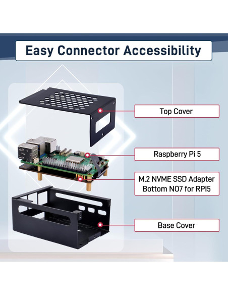 Caja de Metal GeeekPi para Raspberry Pi 5 con Placa N07 PCIe M.2