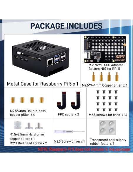 Caja de Metal GeeekPi para Raspberry Pi 5 con Placa N07 PCIe M.2